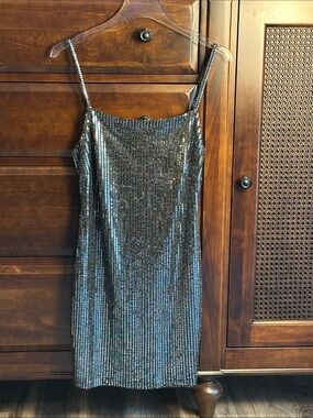 Aqua Iridescent Sequin Mini Dress